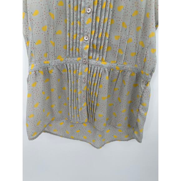 Frenchi Top Women XS Grey Yellow Splatter Print Button Front Pintuck Sleeveless - Picture 4 of 8